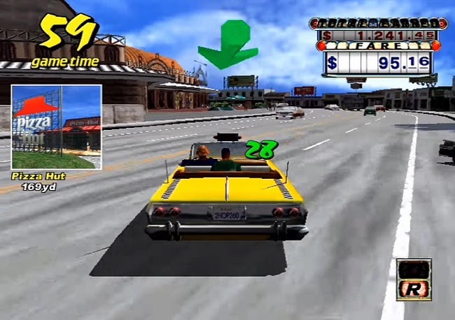 Screenshot of CrazyTaxi with visible Pizza Hut theme