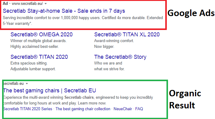 Organic and Paid Search Results concerning best gaming chairs