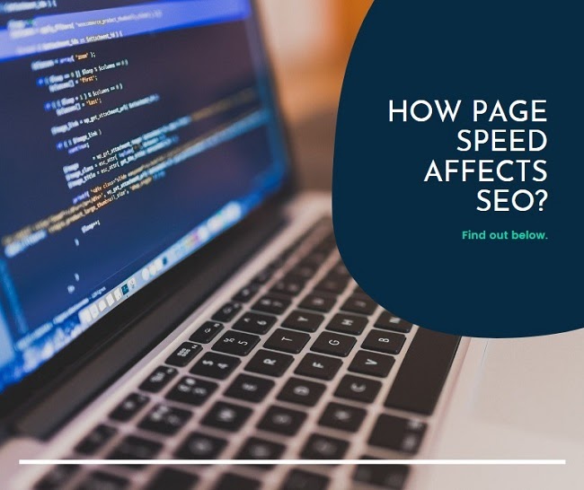 a caption ‘how page speed affects SEO?’ with a computer code on a laptop screen in the background