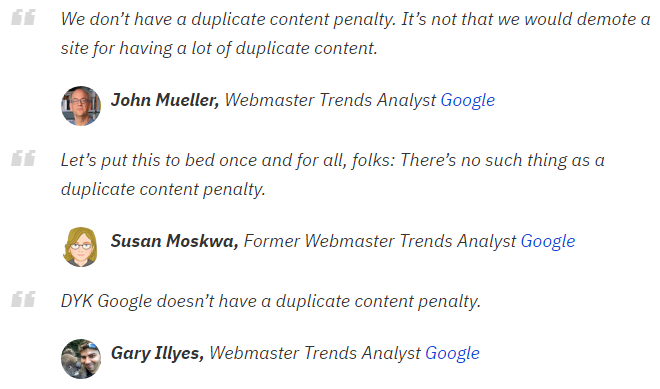 Collection of Google analysts’ opinions on content penalty