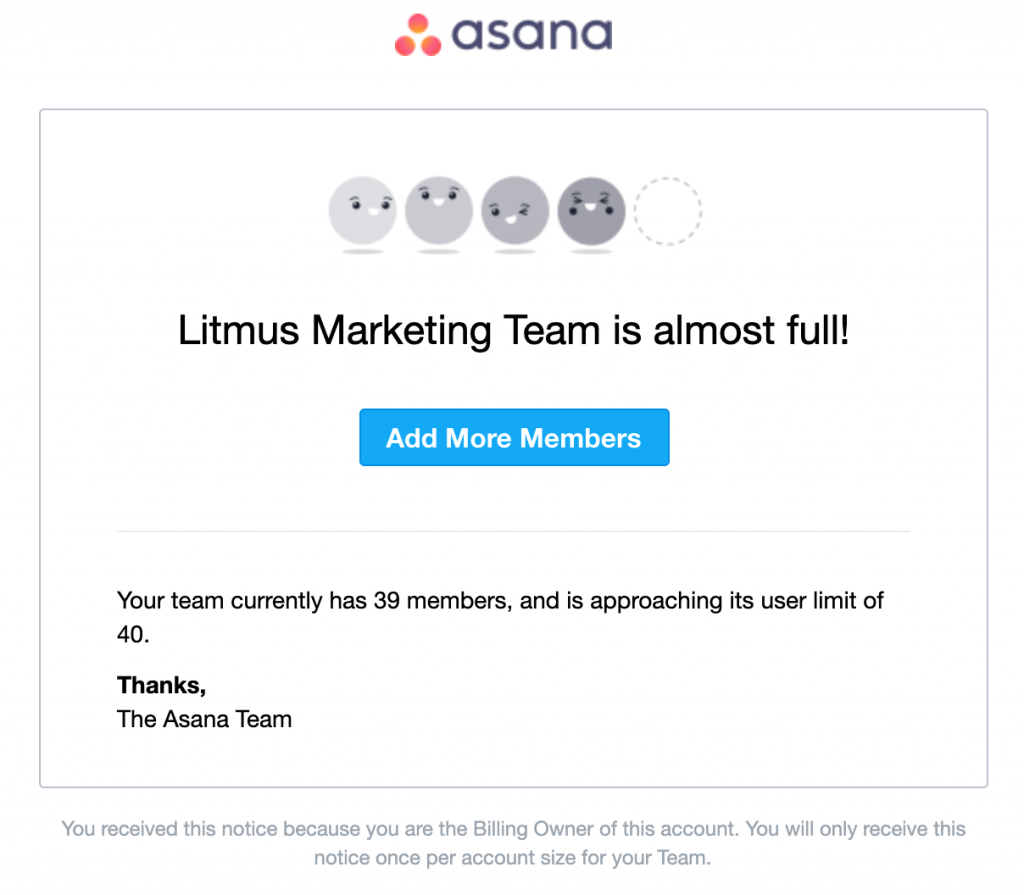 Asana newsletter repurchase marketing with a great sales pitch