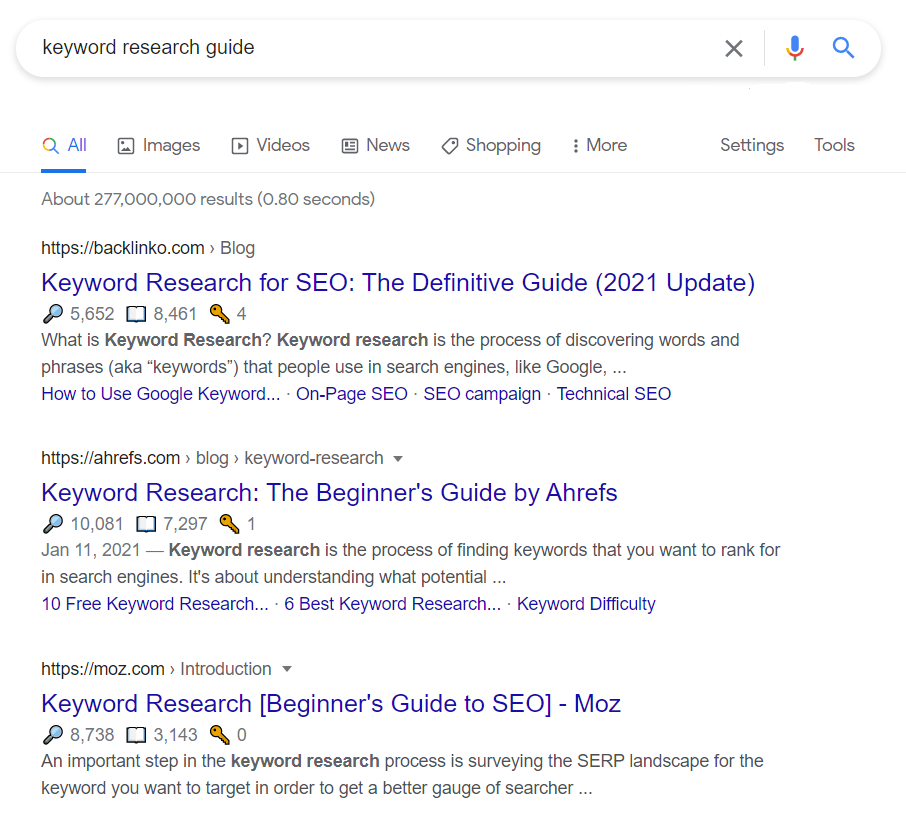 KW research guide SERP