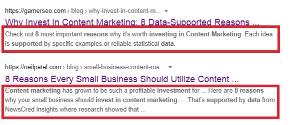 example of meta description written for SEO purposes