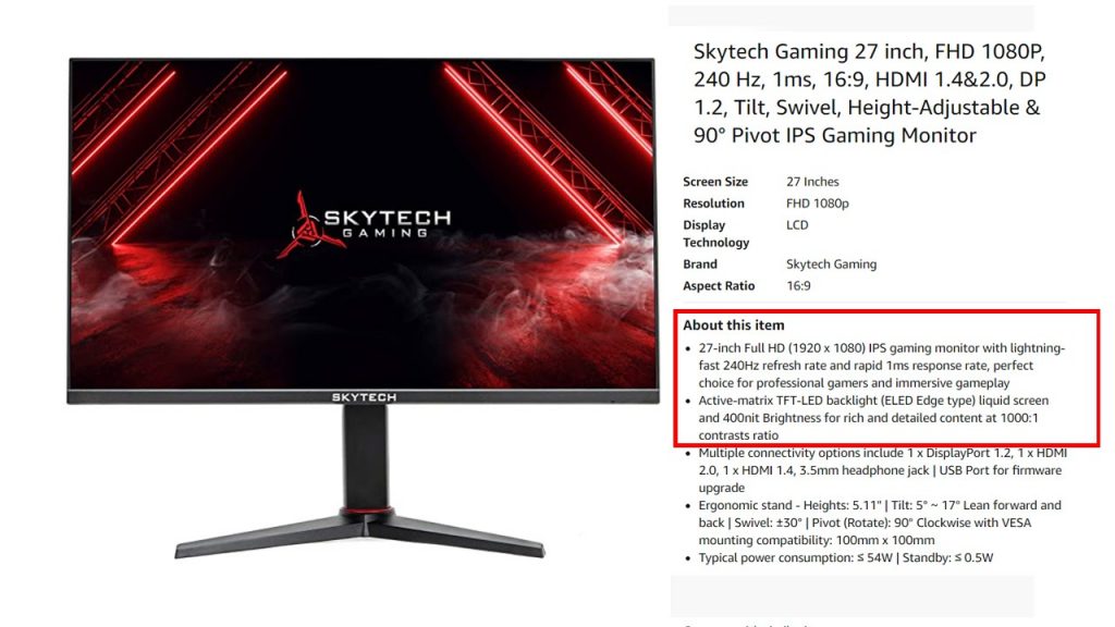 Gaming monitor product description