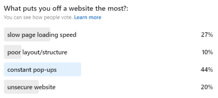 chart showing what puts people off a website the most