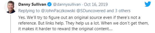 tweet of Danny Sullivan showing the reason why links help Google