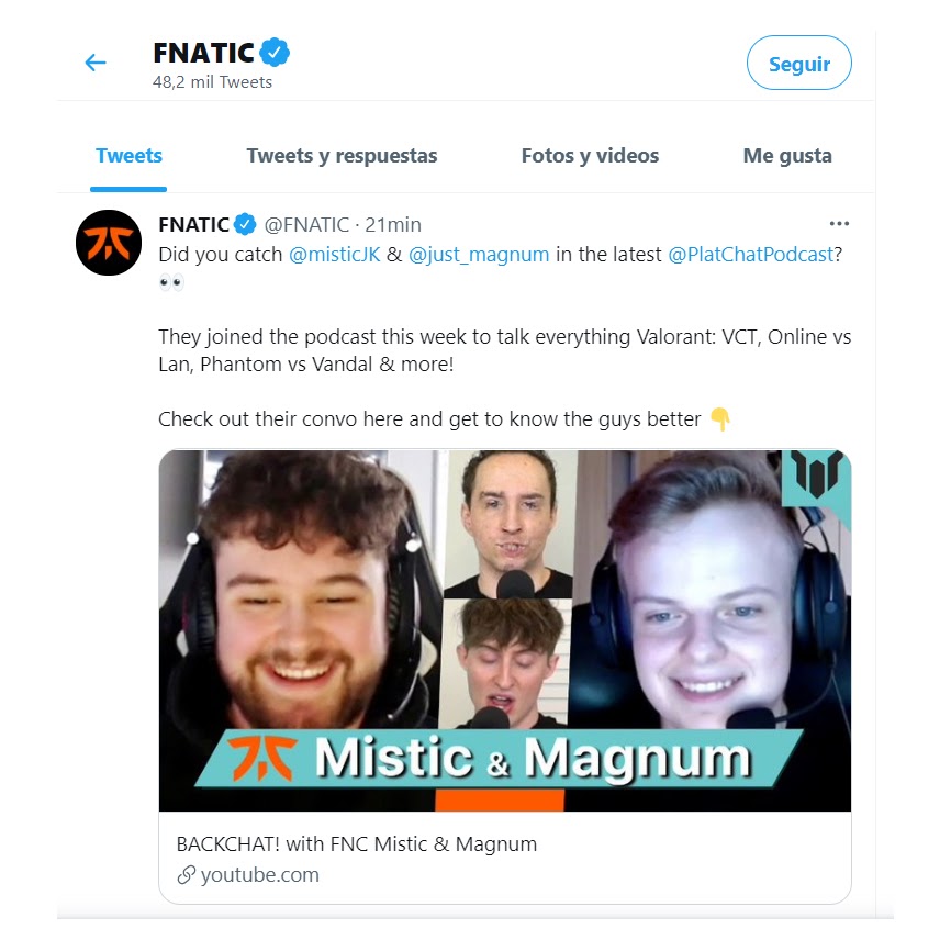 FNATIC Twitter post to get traffic to its Facebook Groups and channels