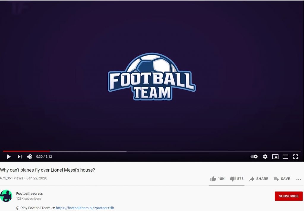 YouTube sponsored video advertising footballteamgame