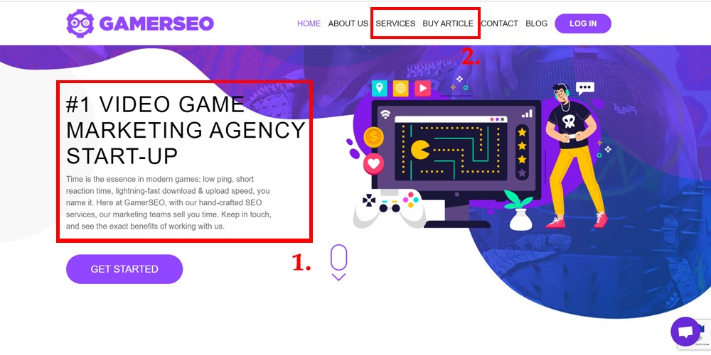 GamerSEO landing page