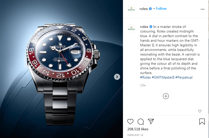 Rolex Instagram post showing one of their watches