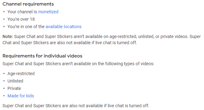channel guidelines and requirements for those who want to monetize through super chat