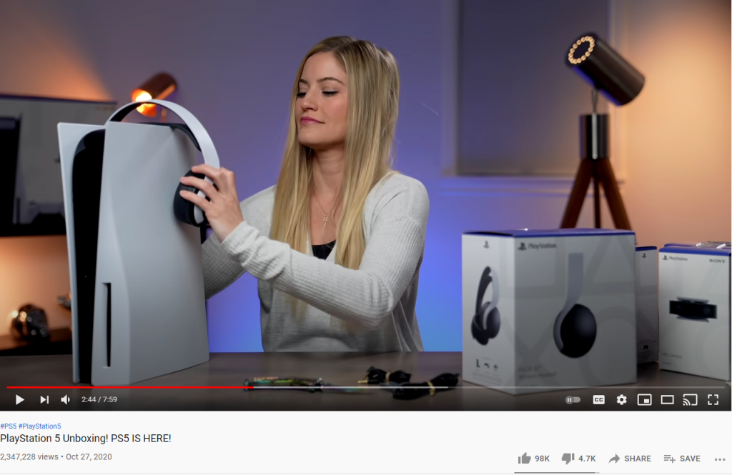 a shot from iJustine product placements YT video - PS5 unboxing