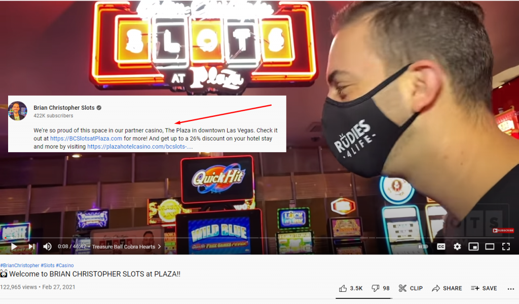 Brian Christopher YouTube video about slots at Plaza