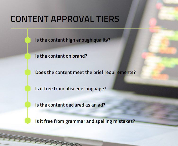 steps that original content has to go through before becoming approved content