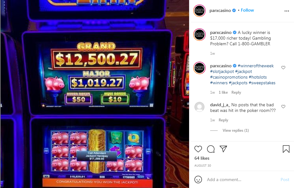 parxcasino Instagram post about big winners