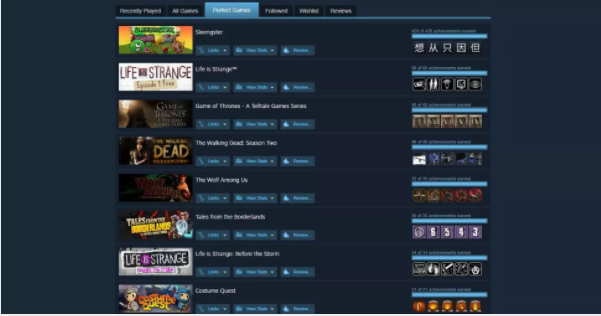 Steam New Feature in Profile Tab: Perfect Games