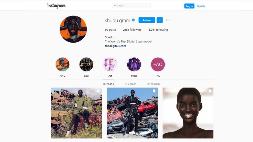 Shudu is the first digital supermodel who is wearing major brands clothes on Instagram