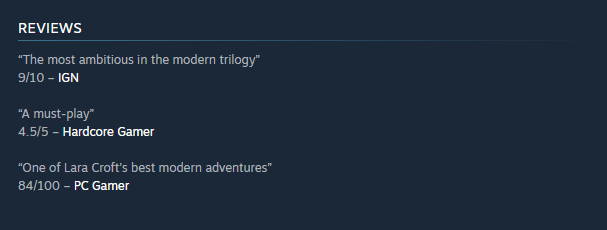 Lara croft steam review fragments