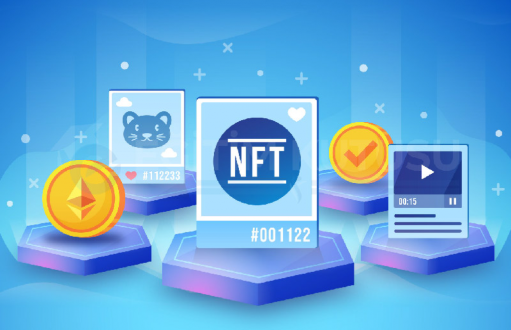 artwork about NFTs with currencies and pictures