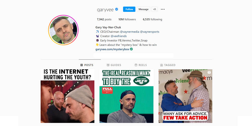 Garyvee official profile on Instagram