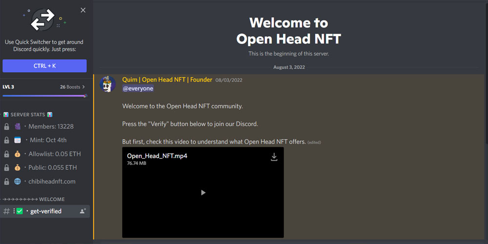 Open Head NFT Discord Channel