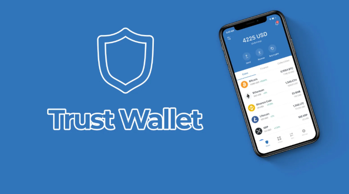 Trust Wallet logo and how it looks on a smartphone