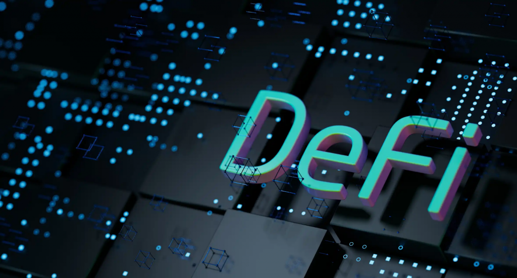 3D render of a text saying DeFi