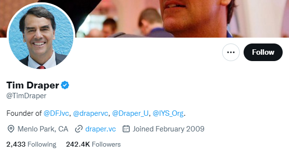 Draper twitter profile