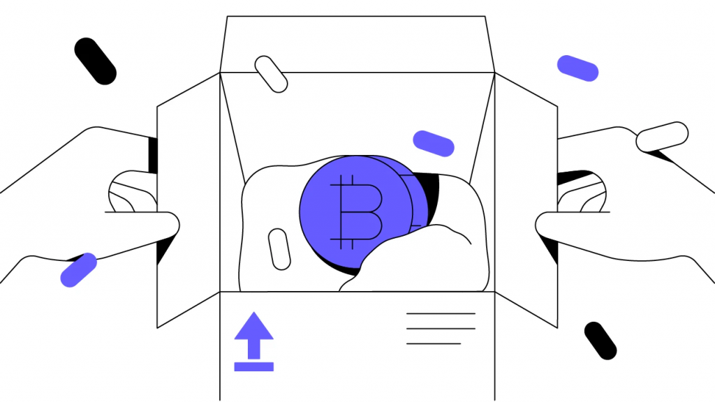Image of a bitcoin being wrapped in a box