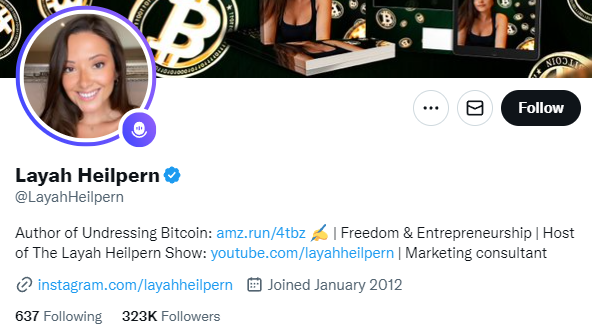 Layah Heilpern twitter profile is one of Crypto Influencers