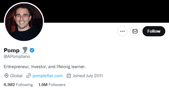 One of Best Crypto Influencers is Pompliano twitter profile