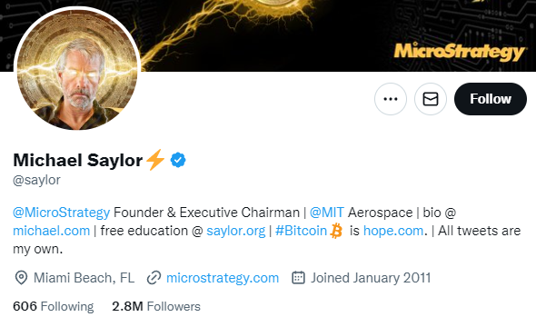 One of Best Crypto Influencers is Saylor twitter profile