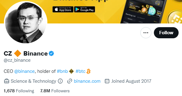 One of Best Crypto Influencers is Zhao twitter profile