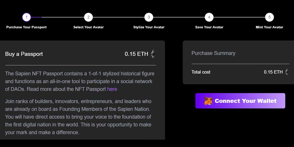 Purchasing Sapien Passport page