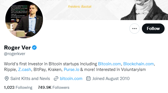 Roger Ver twitter profile