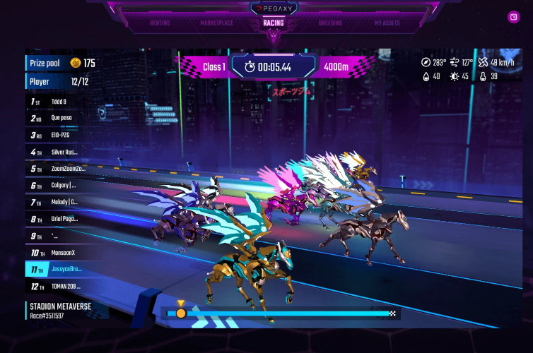 Screenshot of Pegaxy, a blockchain game