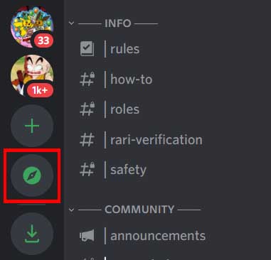 Selecting the Compass icon on Discord