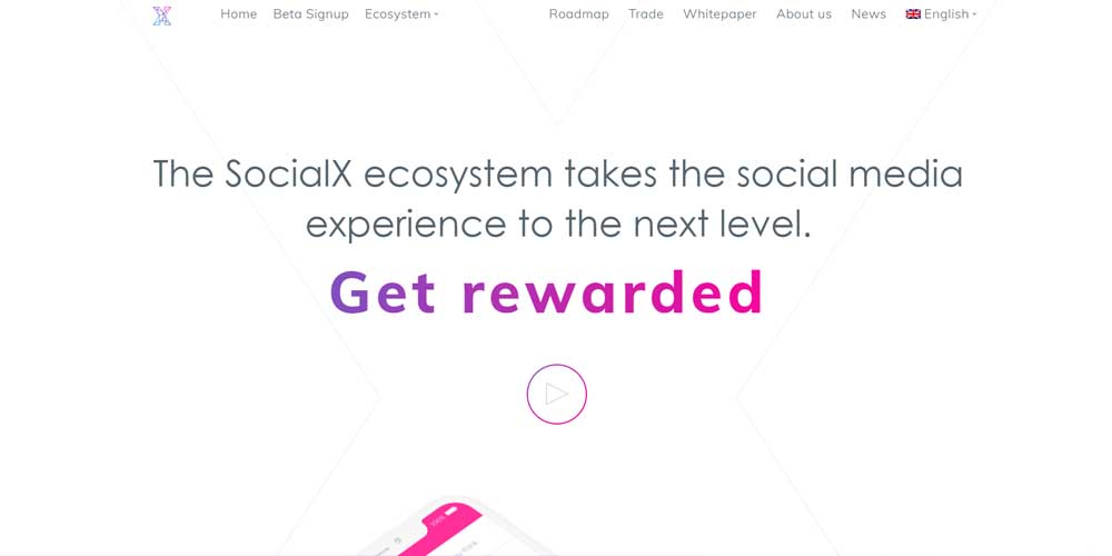 SocialX cryptocurrecy social media platform main page
