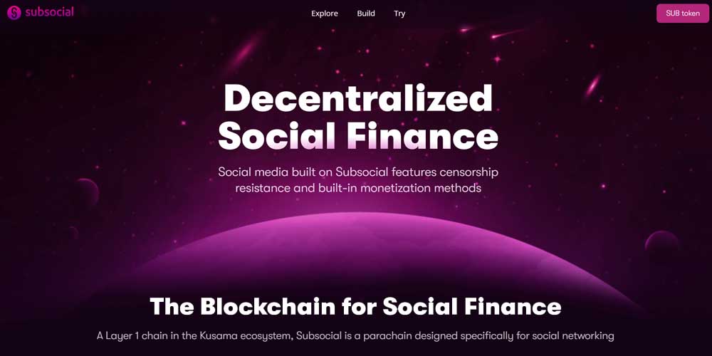 Subsocial crypto social media platform main page