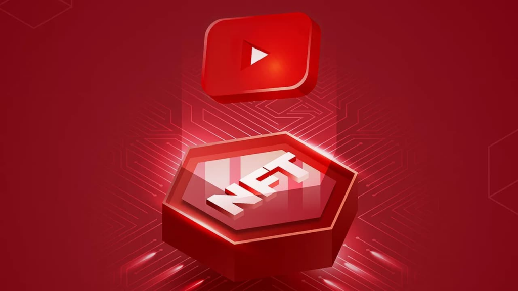 image of the YouTube logo above a text saying "NFT"