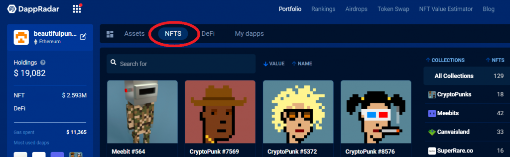 screenshot from DappRadar website