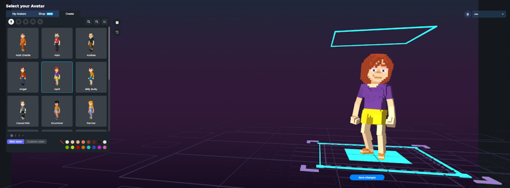 Screenshot of selecting your avatar in nft games