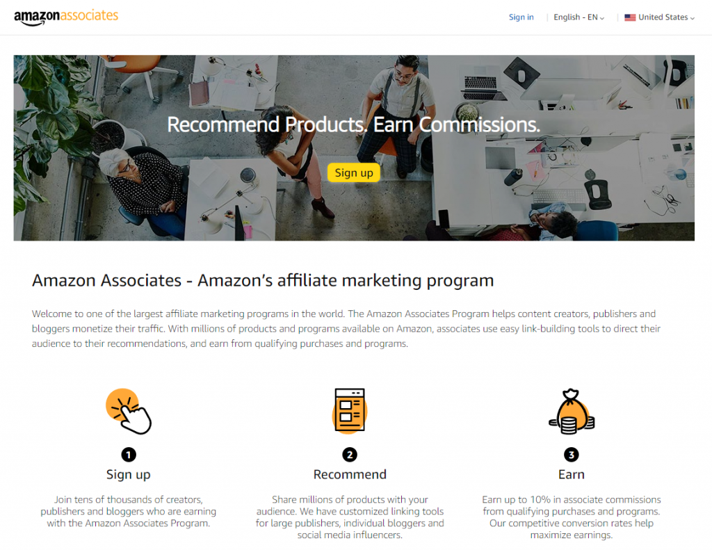 The screenshot shows how to earn money recommend products and earn commissions from it