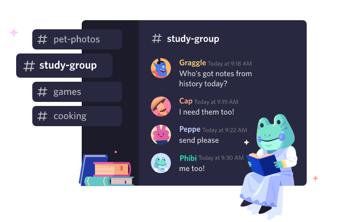 discord community example showing a room for game conversation and other for studying