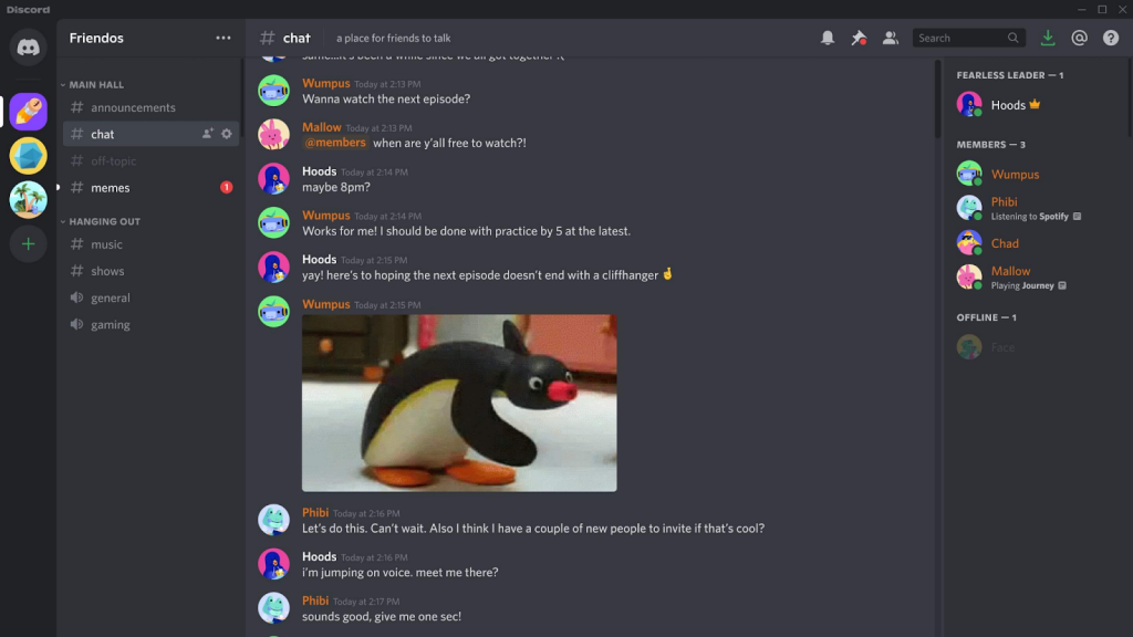 screenshot from a discord server simulation