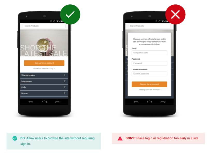 An example of a user-friendly landing page (left) and an example of one that isn't (right) 