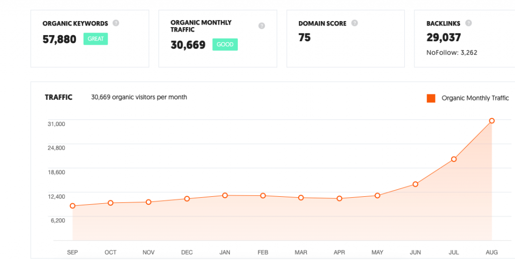 Example of an organic traffic metric