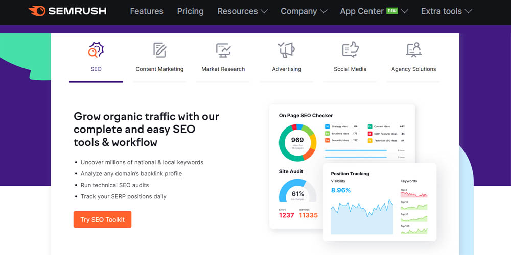 SEMRUSH main page and description