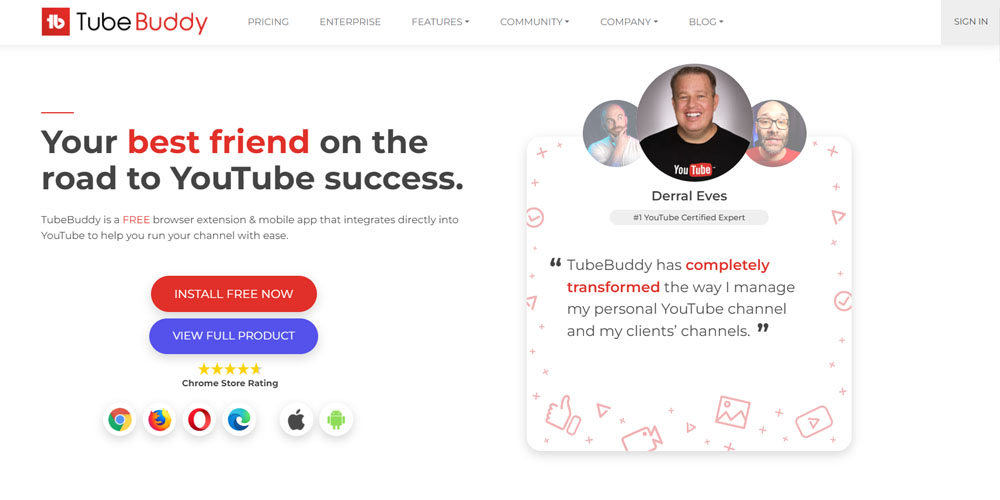 TubeBuddy main page and description