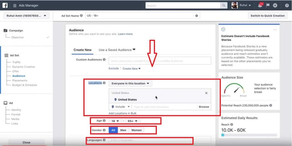 Segmenting target Facebook Ads Manager